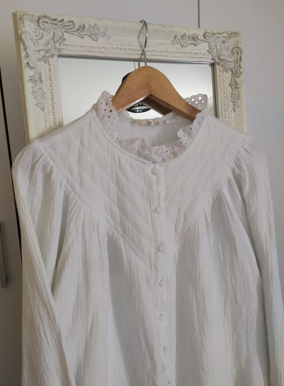 Blusa de Gaze de Crochê de Algodão Boho Cherry Paris Branca G – photo 6